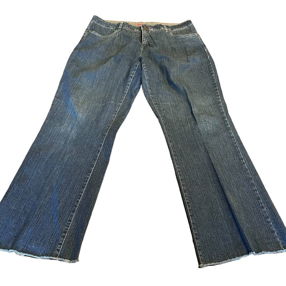 Smith’s Women’s Plus Size Denim Wide Leg Raw Hem Jeans Inseam